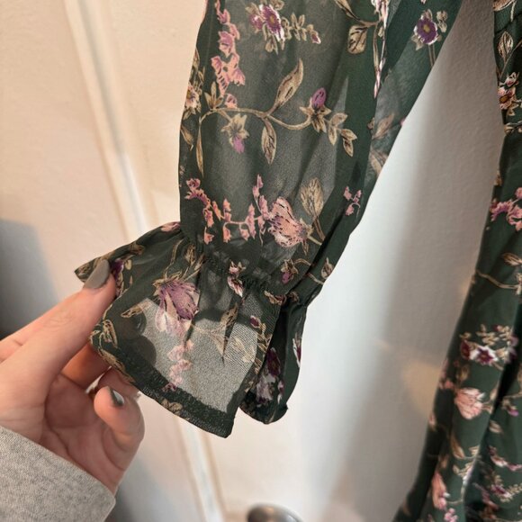 Hello Molly Green Floral Lace Trim Mini Dress – Size S - Picture 4 of 6